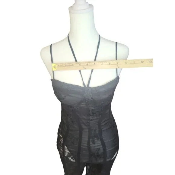 PrettyLittleThing Black Lace Binding Detail Strappy Sheer Jumpsuit Size 4 - Picture 5 of 8